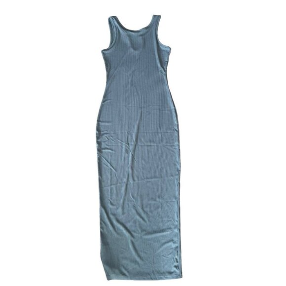 Ribbed Notch Neck Bodycon Maxi Dress Blue Pewter Gray S - Picture 6 of 8